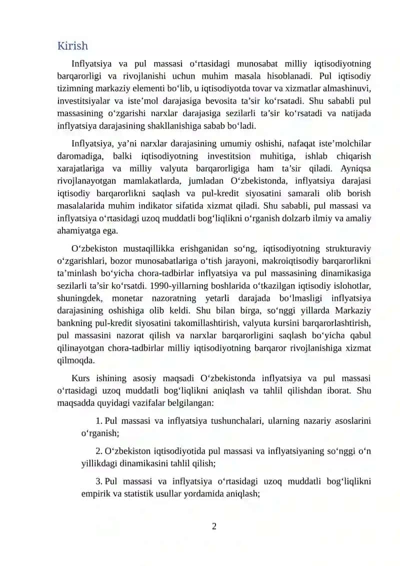 O'zbekistonda inflyatsiya va pul massasi oʻrtasidagi uzoq muddatli bog'liqlik 2