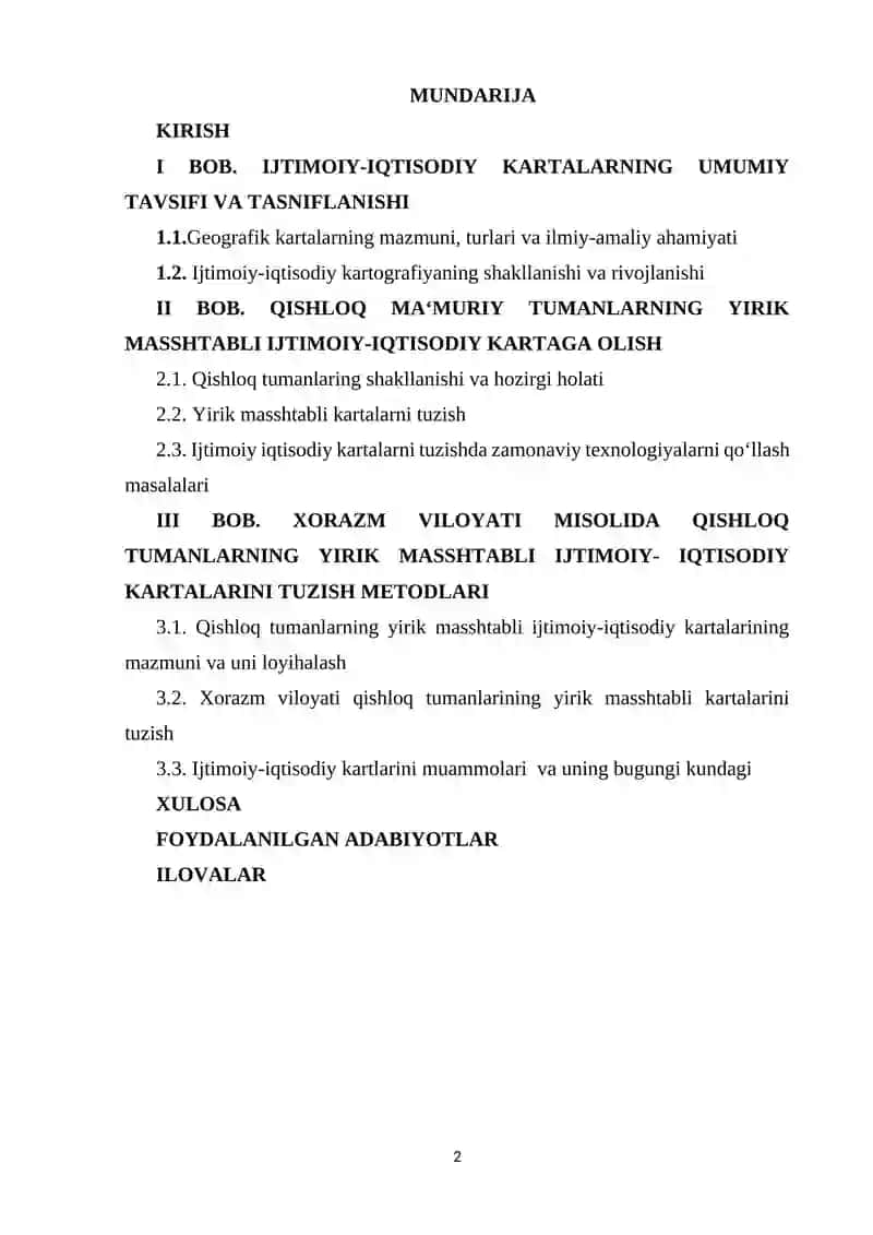 QISHLOQ MA’MURIY TUMANLARINING YIRIK MASSHTABLI IJTIMOIY-IQTISODIY KARTALARINI TUZISH 2
