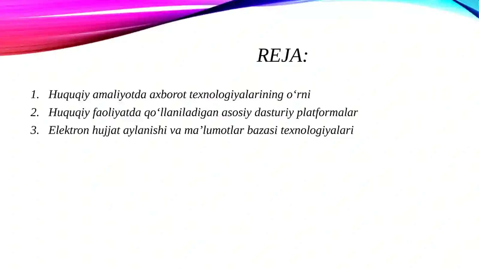 Huquqiy amaliyotda qo’llaniladigan asosiy dasturiy platformalar va ularning ishlash texnologiyasi 2