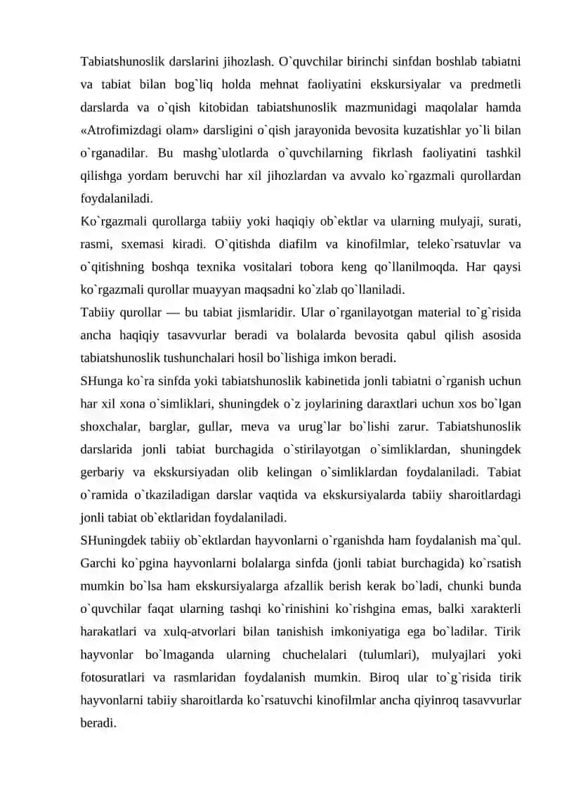 KICHIK GURUHLARDA TABIATGA OID O'YINLARNI TASHKIL ETISHNI MASHG'ULOT ISHLANMASINI TUZISH 2