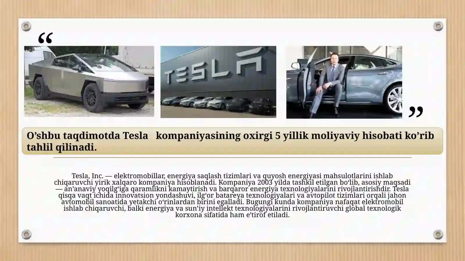 Tesla   kompaniyasining oxirgi 5 yillik moliyaviy hisobati 2