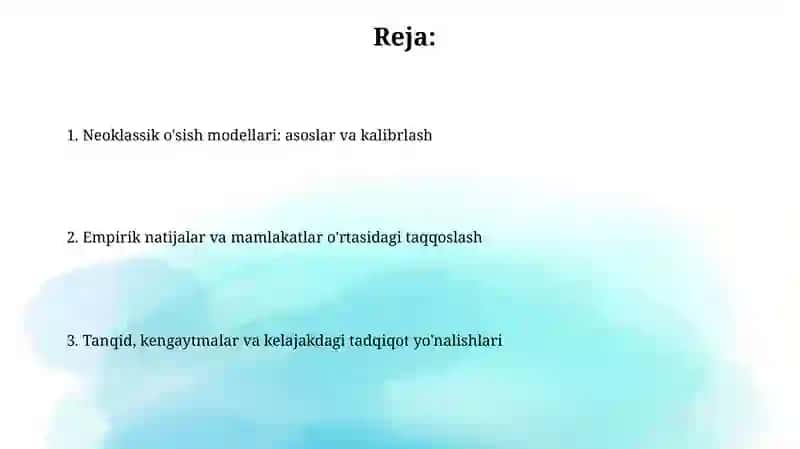 Neoklassik o'sish modellari: Asoslar va kalibrlash 2
