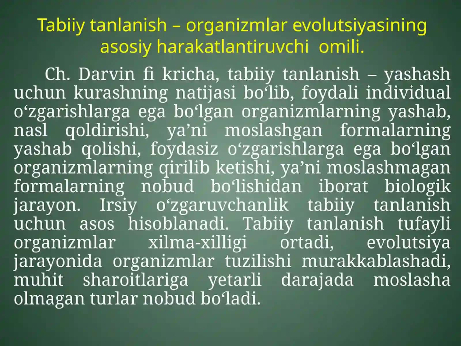 TABIIY TANLANISH VA UNING TURLARI 2