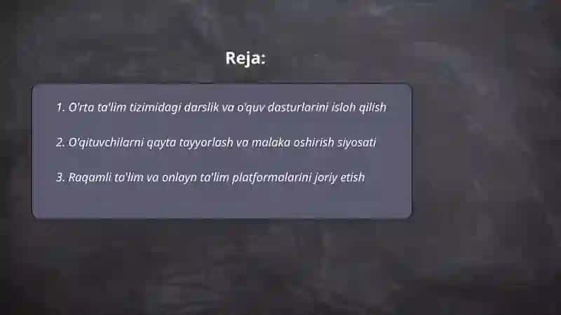 Ta’lim sohasidagi islohotlar 2