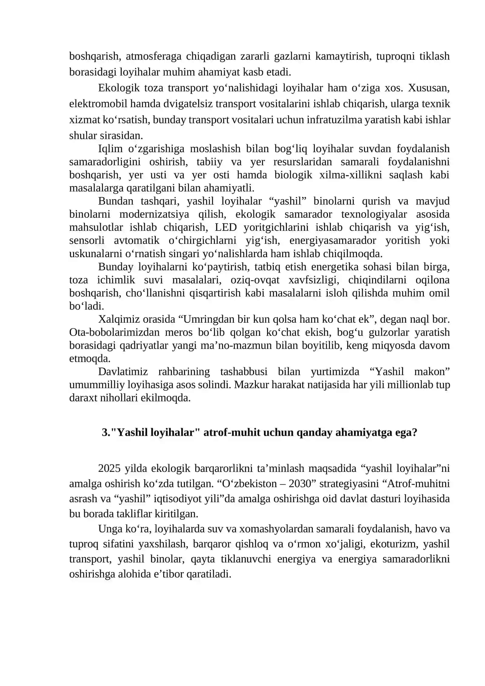 Amaliy loyiha:yashil rivojlanish boʻyicha taklif ishlab chiqish 2