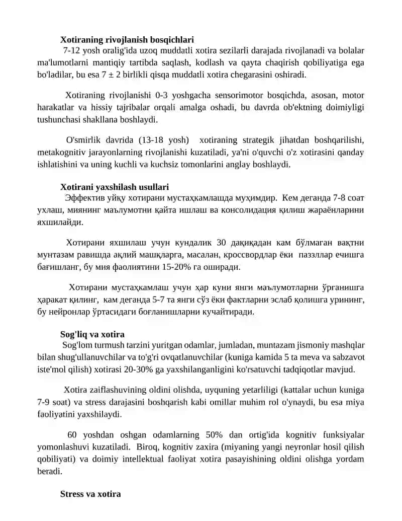 Xotira rivojlanishi. Asosiy omillar va shart sharoitlar 2