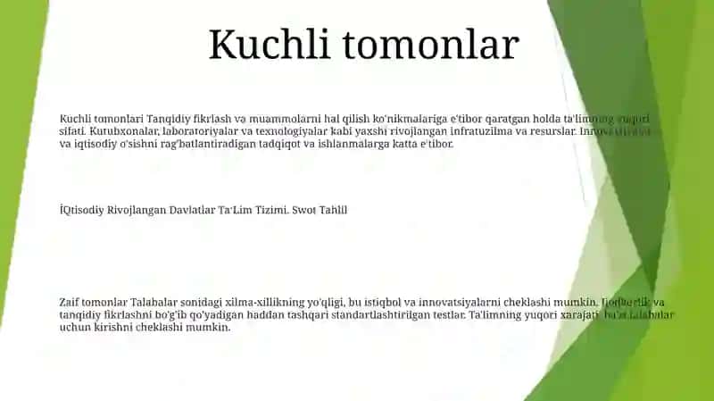 İQtisodiy Rivojlangan Davlatlar Ta‘Lim Tizimi. Swot Tahlil 2