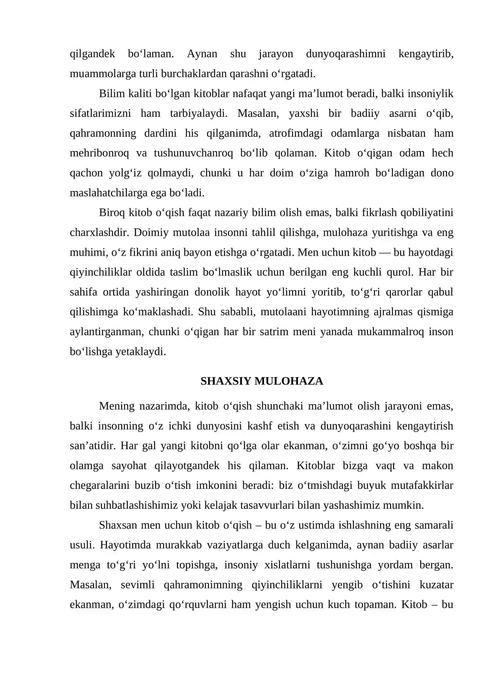 KITOB O'QISH — BILIM KALITI 2