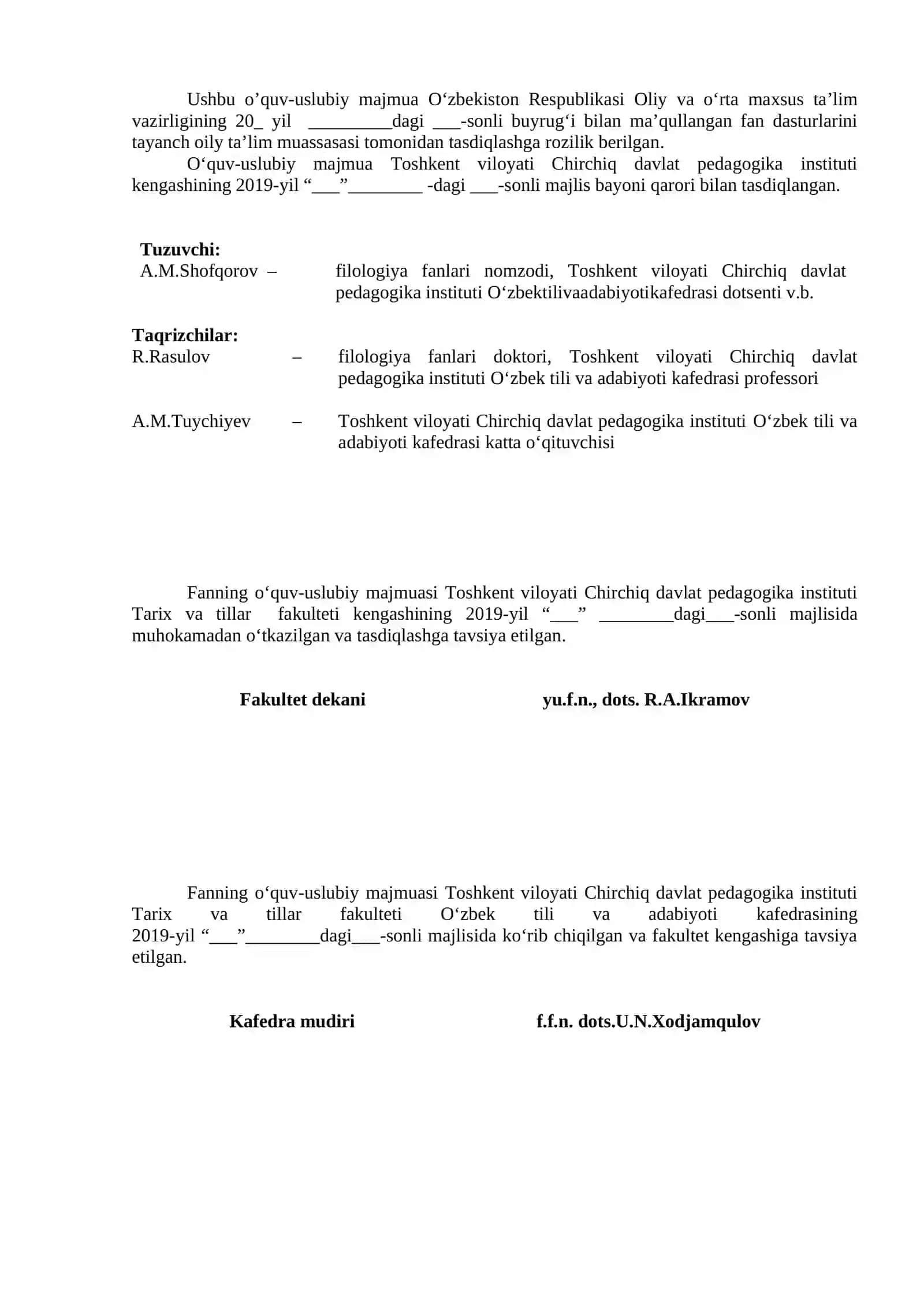 ONA TILI VA BOLALAR ADABIYOTI fanidan  O‘QUV-USLUBIY MAJMUA 2