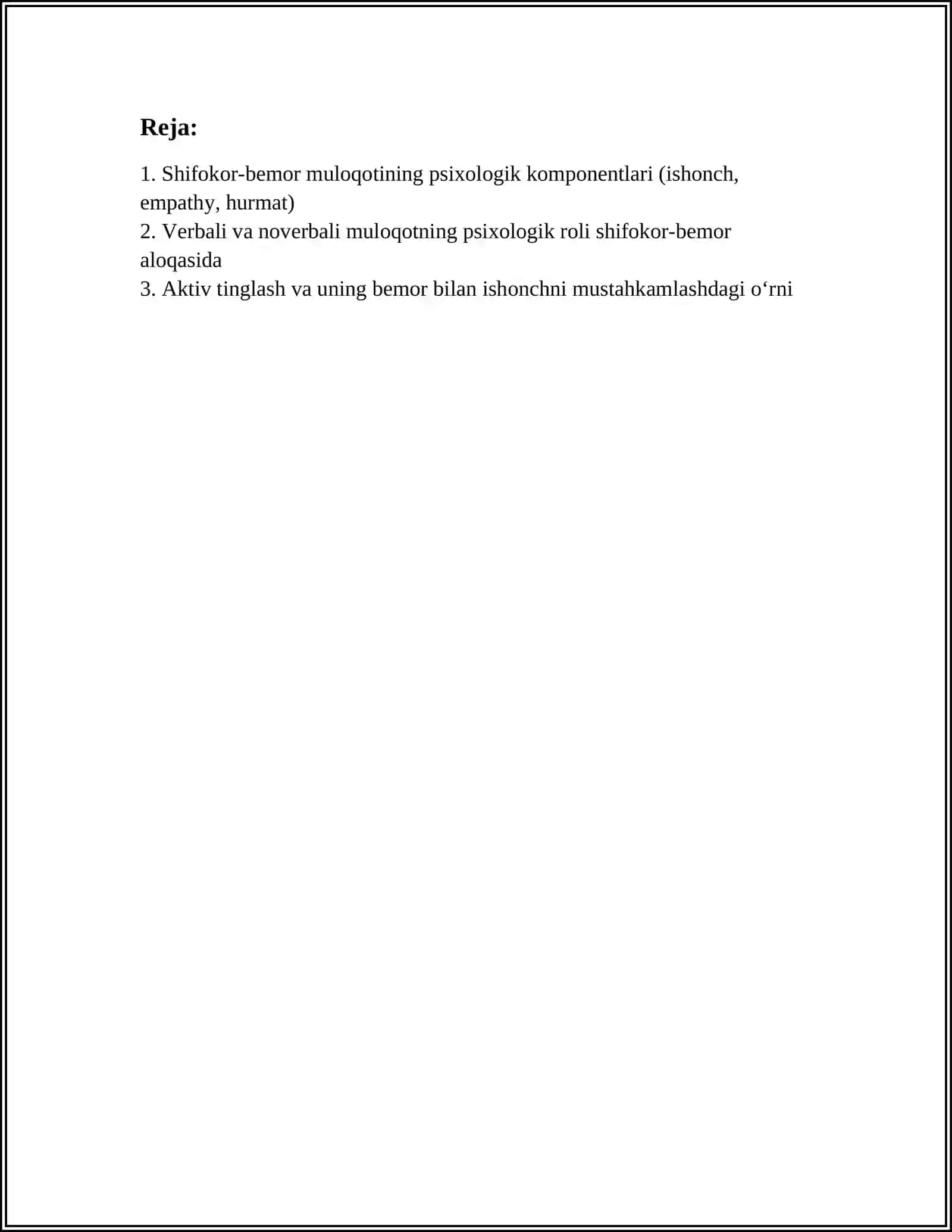 MULOQOT:SHIFOKOR VA BEMOR MULOQOTINING PSIXOLOGIK XUSUSIYATLARI 2
