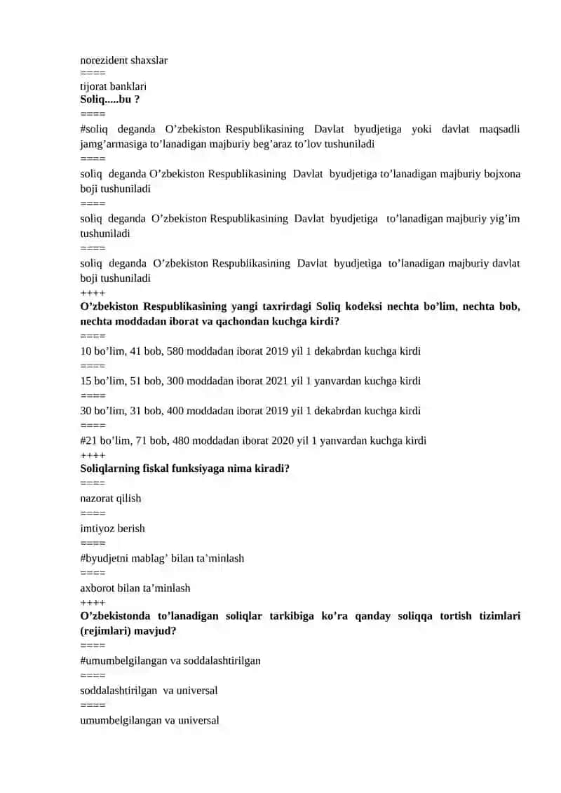 Soliq Yakuniy savollari va javoblari . 2