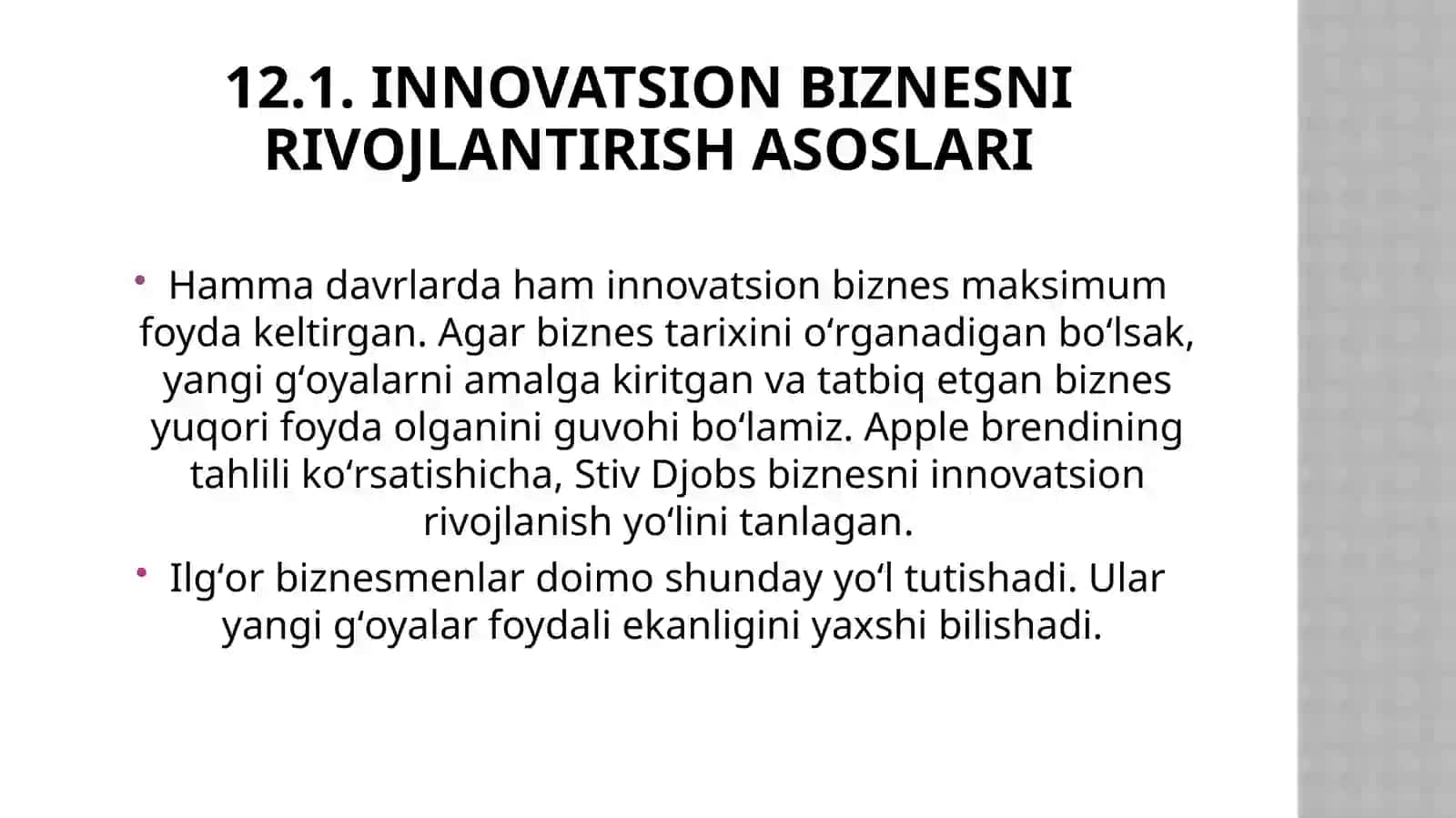 Innovatsion biznes rivojlantirish asoslari 2