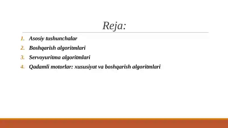 Mexatron modullar uchun qadamli yuritma va servoyuritma boshqarish algoritmlarining solishtirilishi. 2