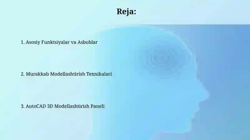 Auto Cad dasturida 3 o'lchamli modellashtrish panellari va funksiyalari 2