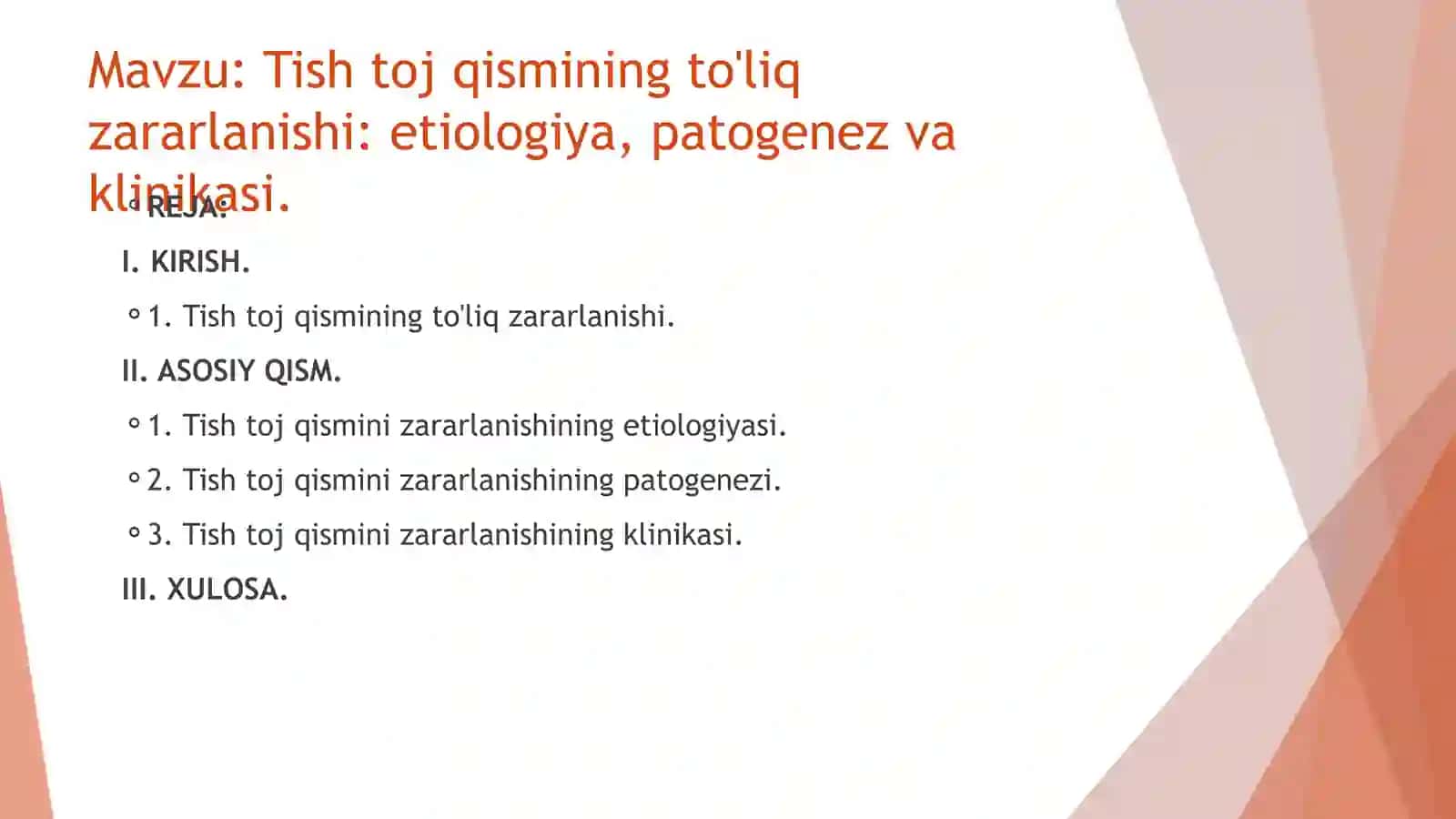 Tish toj qismining to'liq zararlanishi: etiologiya, patogenez va klinikasi 2