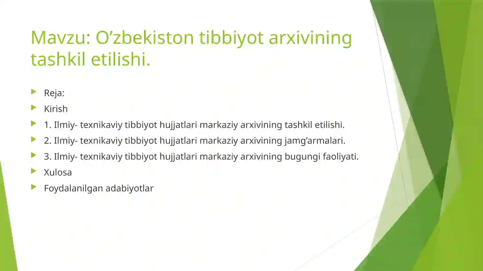 O’zbekiston tibbiyot arxivining tashkil etilishi 2