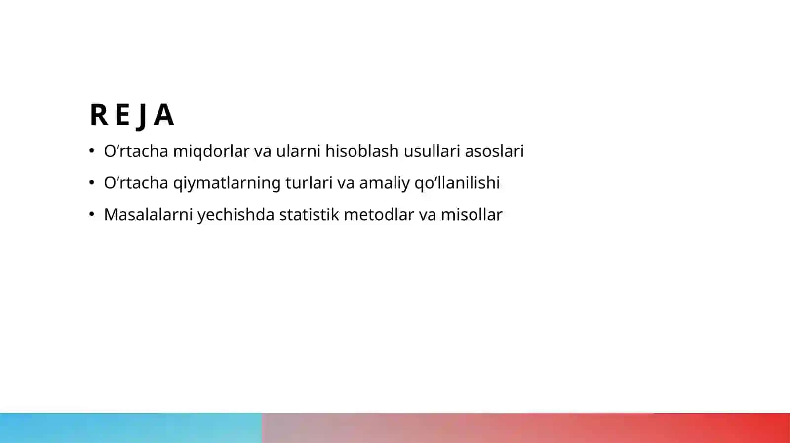Oʻrtacha miqdorlar va ularni hisoblash boʻyicha masalalar yechish 2