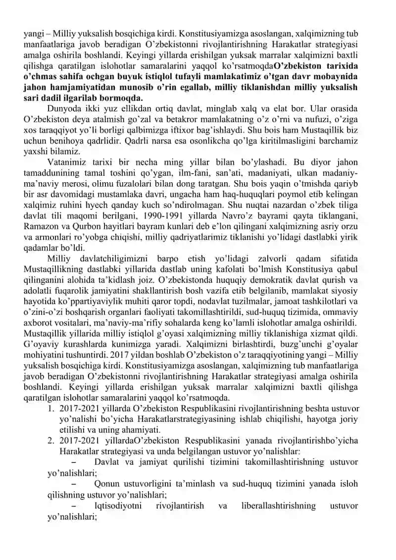 Yangilanayotgan O’zbekiston: milliy tiklanishdan – milliy yuksalish sari. 2