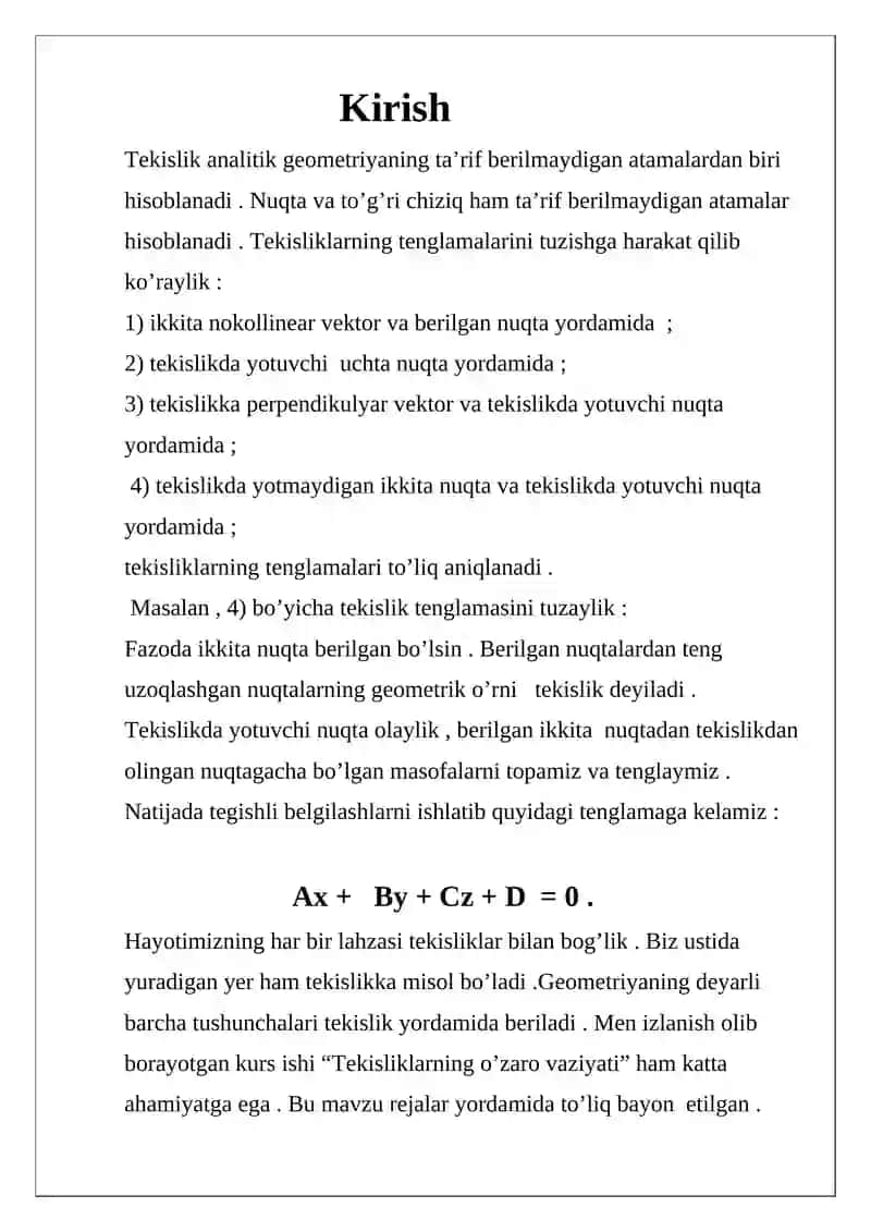 Tekisliklarning o’zaro vaziyati 2