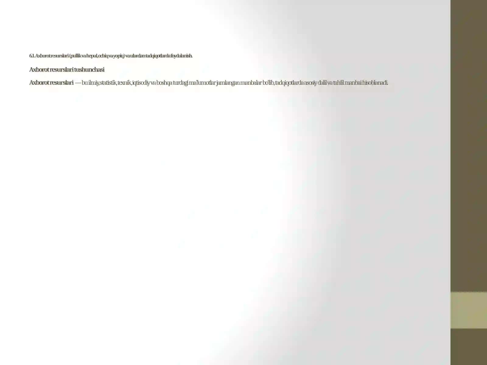 Axborot Resurslari va Ulardan Biznes Tadqiqotlari va Biznes Tahlilida Foydalanish 2