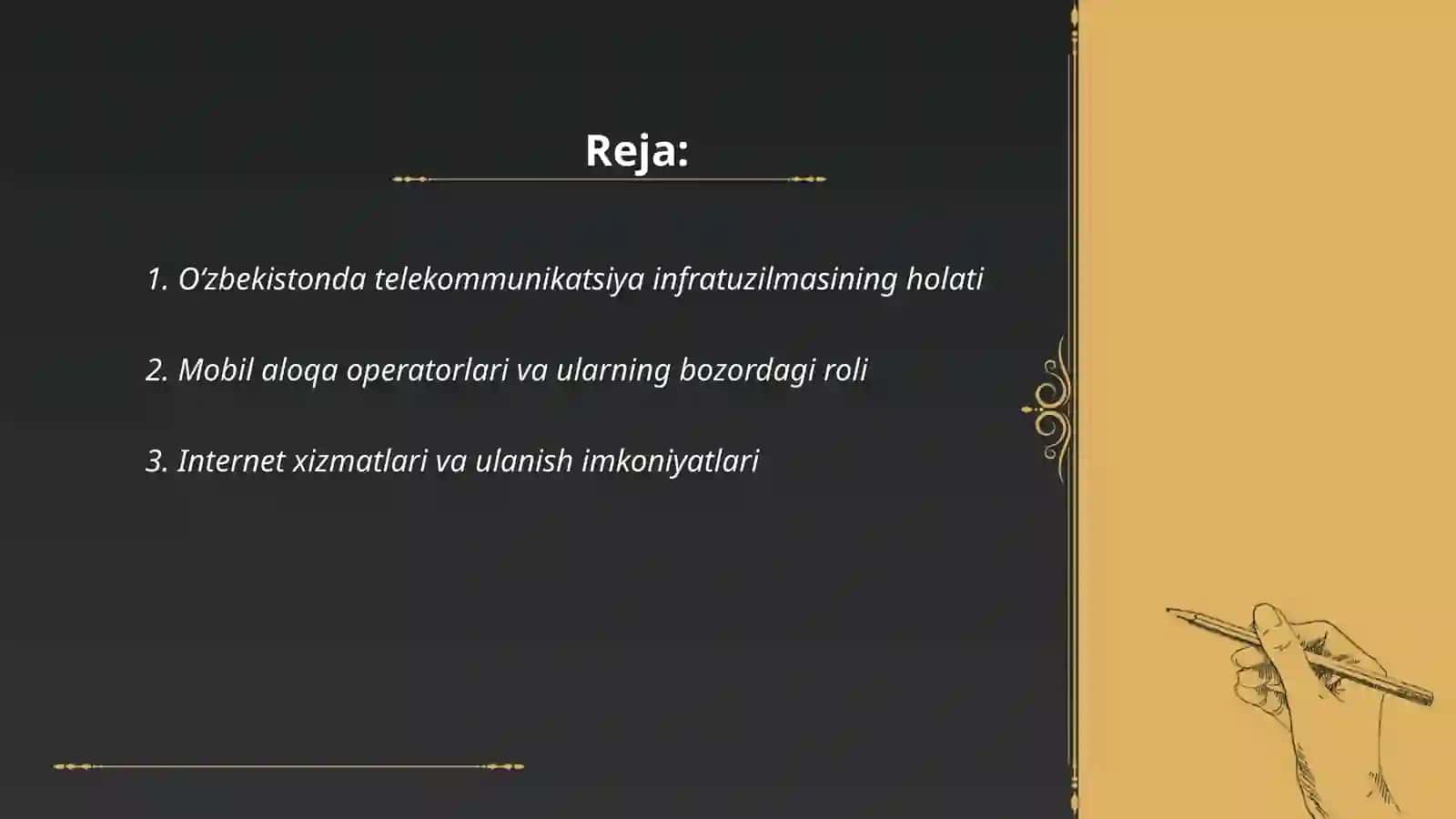 Oʻzbekistonda telekommunikatsiya xizmatlarining xozirgi xolati va uni rivojlantirish istiqbollari 2