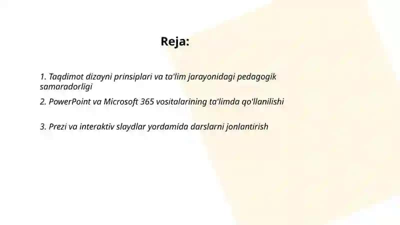 Taqdimot yaratish zamonaviy vositalri talim jarayonida qolanishi Rustamqulov Xolmòmin 2