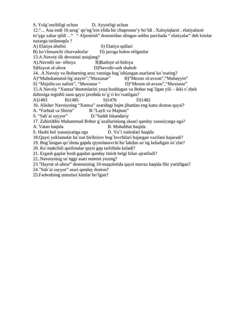 9-sinf uchun ona tili va adabiyot fanidan olimpiada savollari 2