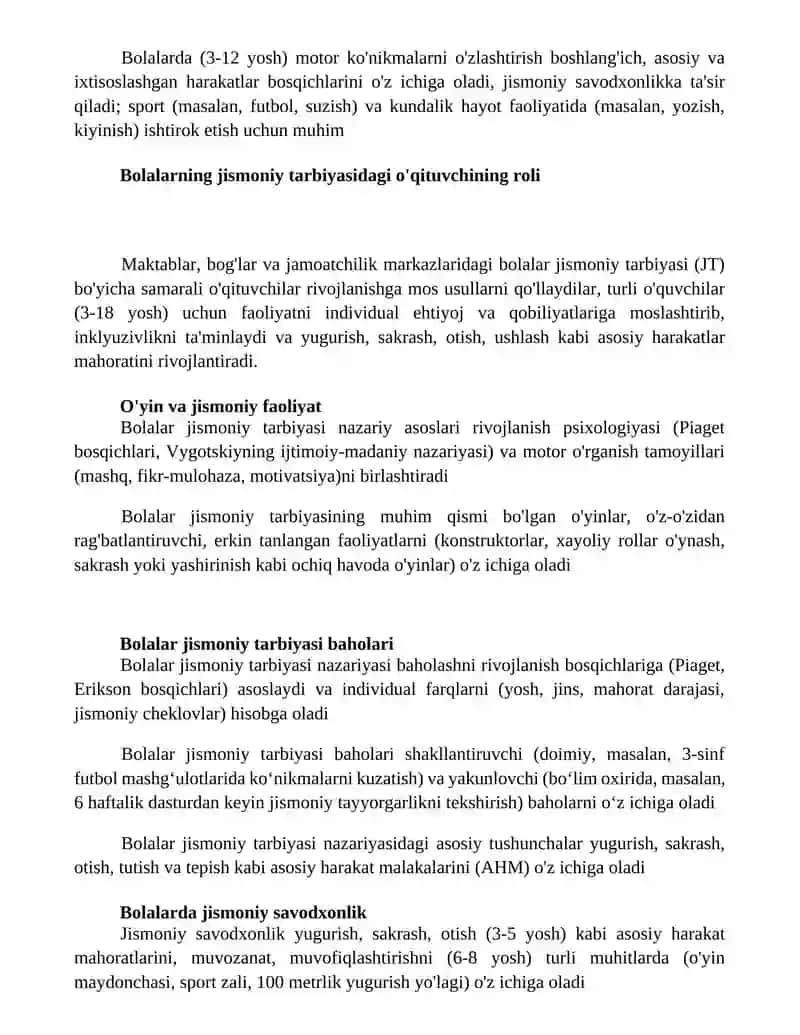 Bolalar jismoniy tarbiya nazariyasining predmeti va asosiy tushunchalari 2