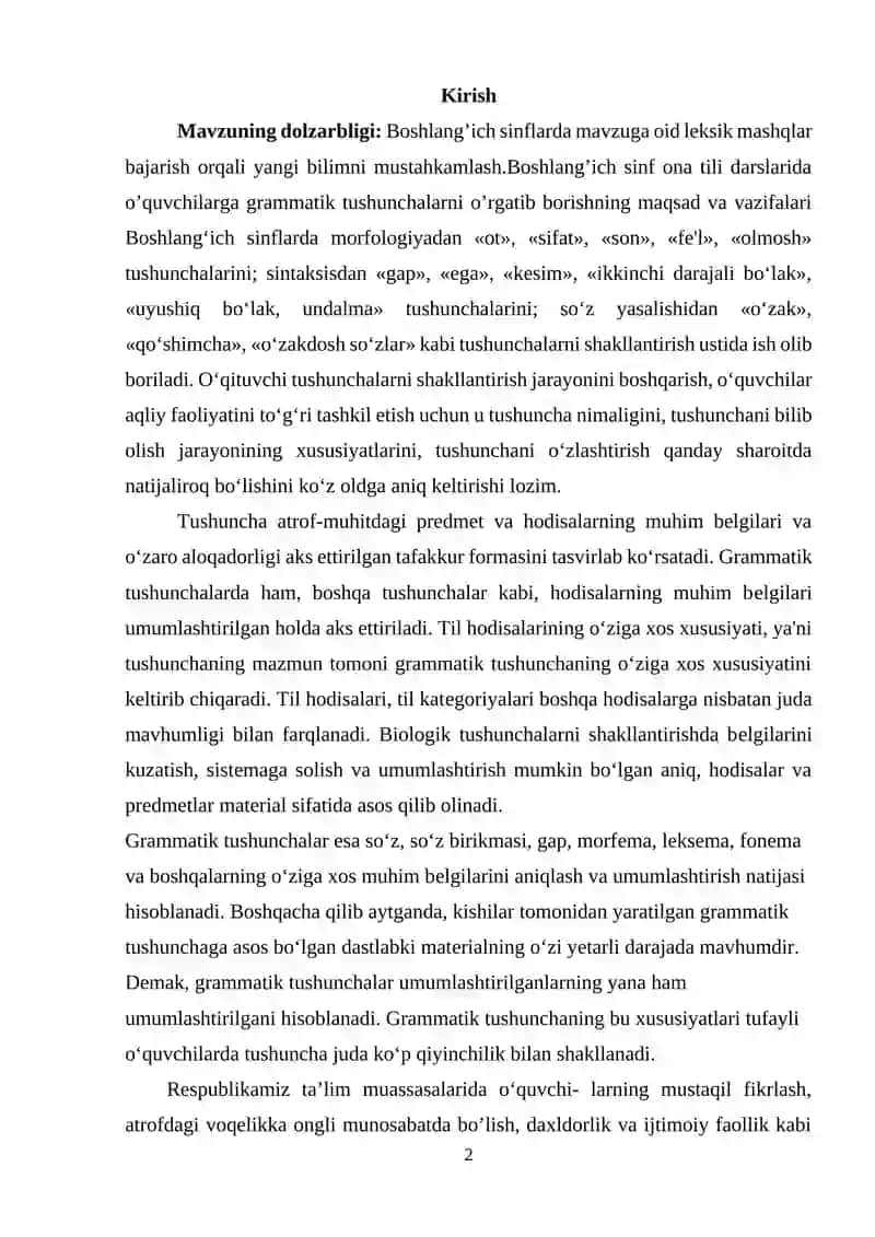 Boshlang’ich sinflarda mavzuga oid leksik mashqlar bajarish 2