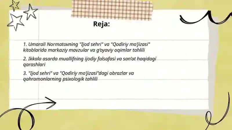 Umarali Normatovning “Ijod sehri”, “Qodiriy mo‘jizasi” kitoblarining tahlili 2