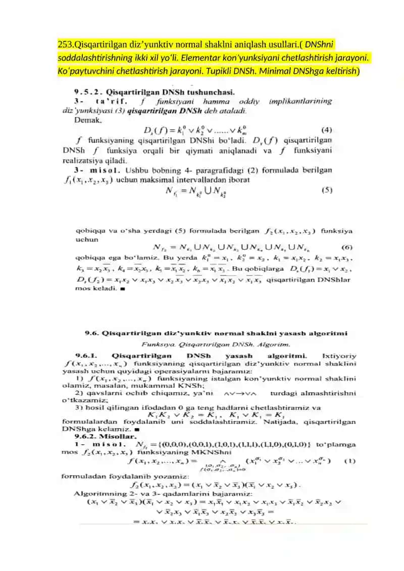 Mulohazalar algebrasi formulasining dizyunktiv normal shakllari 2