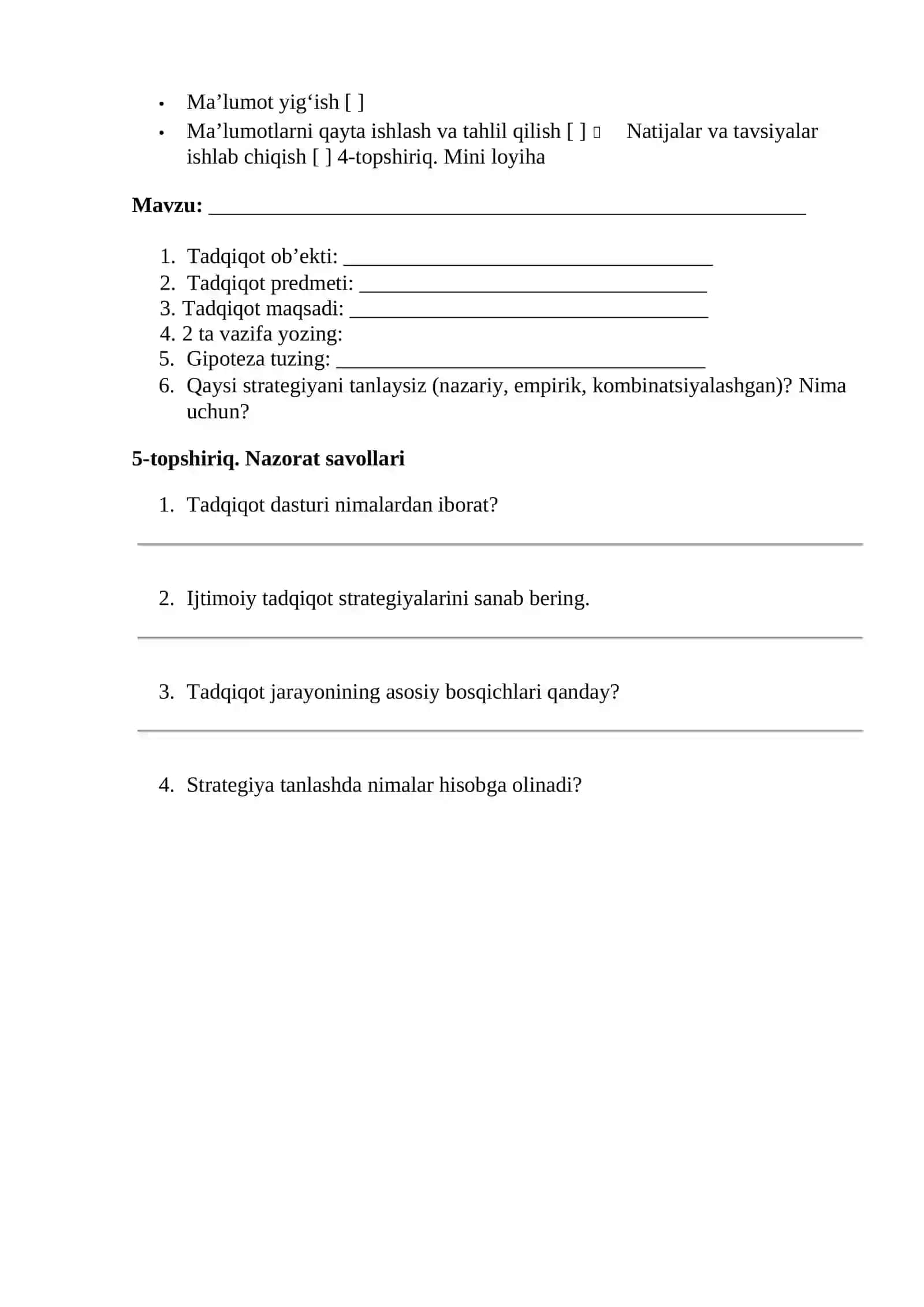 Ish varaqasi (Worksheet) 2