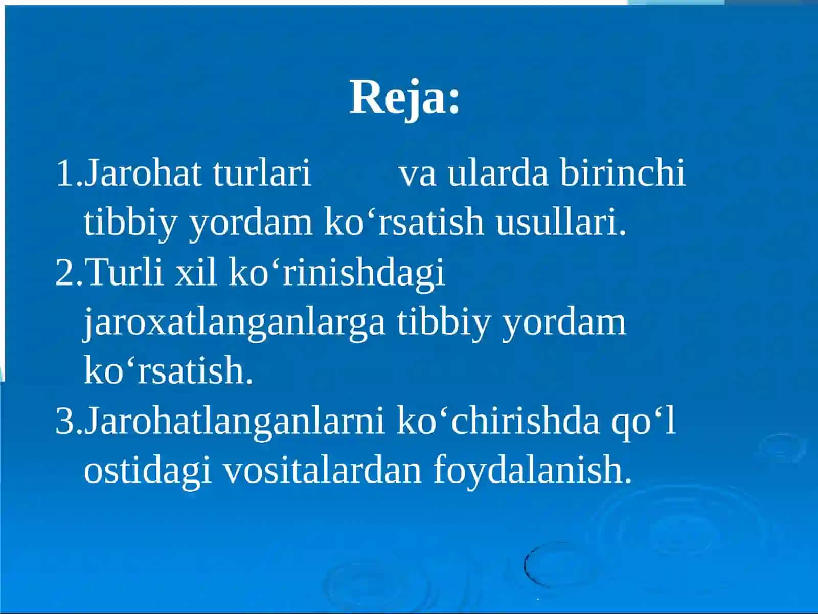 Shikastlangan o‘choqlardatibbiyyordamini tashkil qilish 2