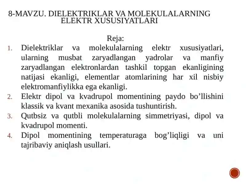 Dielektriklar va mоlеkulаlаrning elеktr хususiyatlаri 2