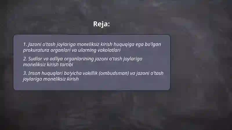 Jazoni o tash joylariga moneliksiz kirish huquqiga ega bo'lgan organ va muasasalar 2