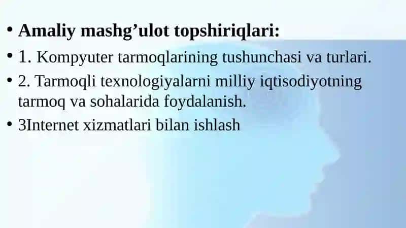 7-Amaliymashg’ulot Tarmoqli texnologiyalari va Internet xizmatlari. 2