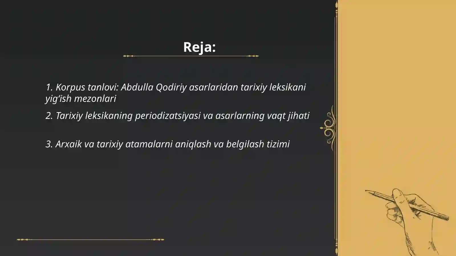 Abdulla Qodiriy asarlarida tarixiy leksikaga oid soʻz lugʻatini tuzish 2