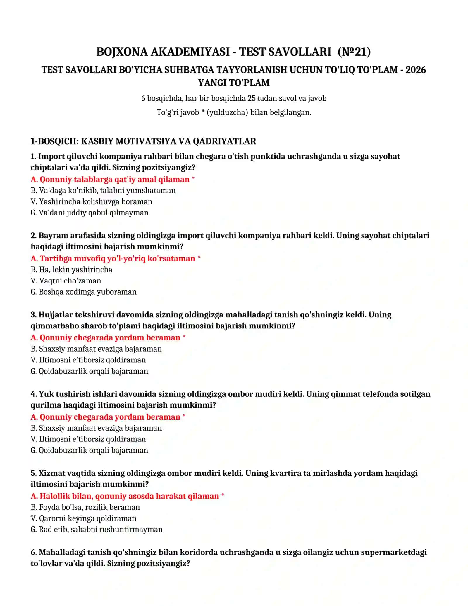 TEST SAVOLLARI (№ 21) 2