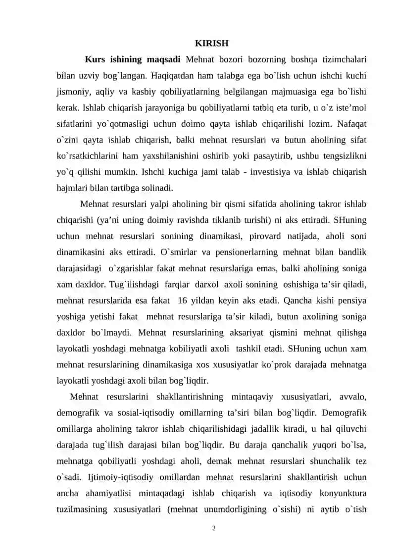 OʻZBEKSITON RESPUBLIKASIDA MEHNAT BOZORINING SHAKLLANISHI VA ISHSIZLIKNING OʻZIGA XOS XUSUSIYATLARI 2