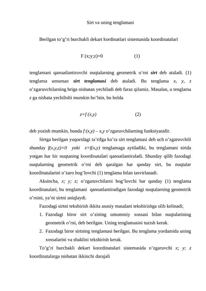 Ikkinchi tartibli sirtlarning kanonik tenglamalari 2