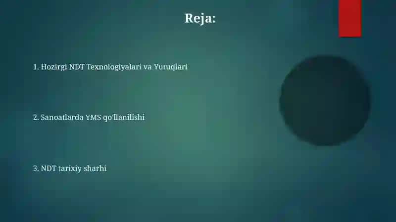 Yangi YND usullarining qoʻllanilishi: Murakkab kompozit materiallar (shamol turbinasi pichoqlari, aviakosmik qismlar) termodiyagnostika, akustik emissiya tekshiruvi (AE) va sherografiya kabi innovatsion YND texnologiyalarini talab qiladi 2