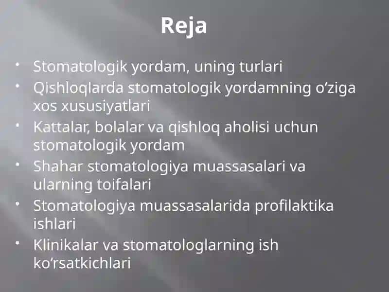 Stomatologik yordam ko'rsatishni tashkil etish 2