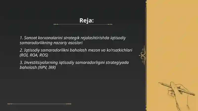 Sanoat korxonalarini strateglashda iqtisodiy samaradorlikni baholash 2