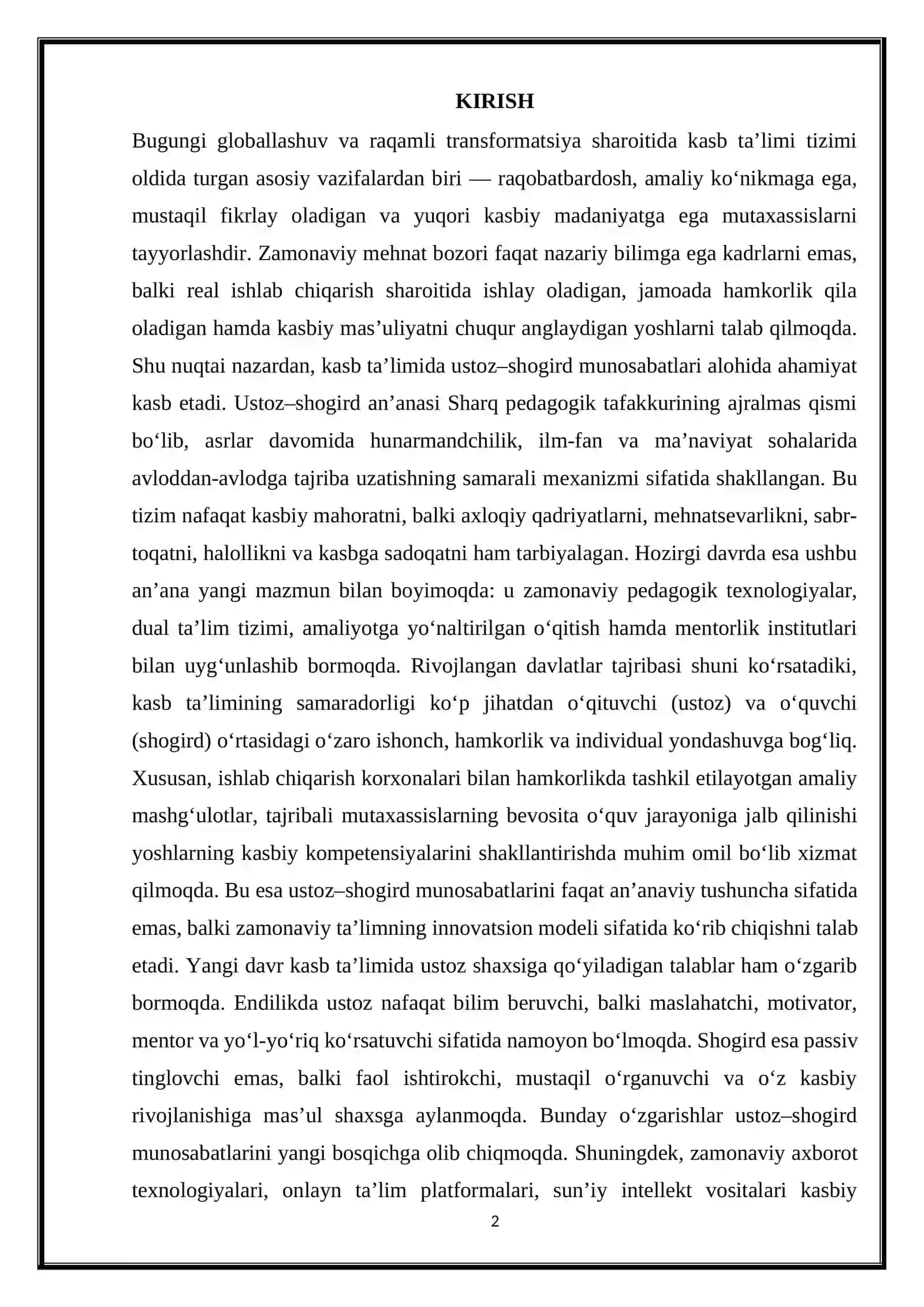 Kasb ta'limida ustoz-shogird munosabatlarini mustaqil oʻrganish 2