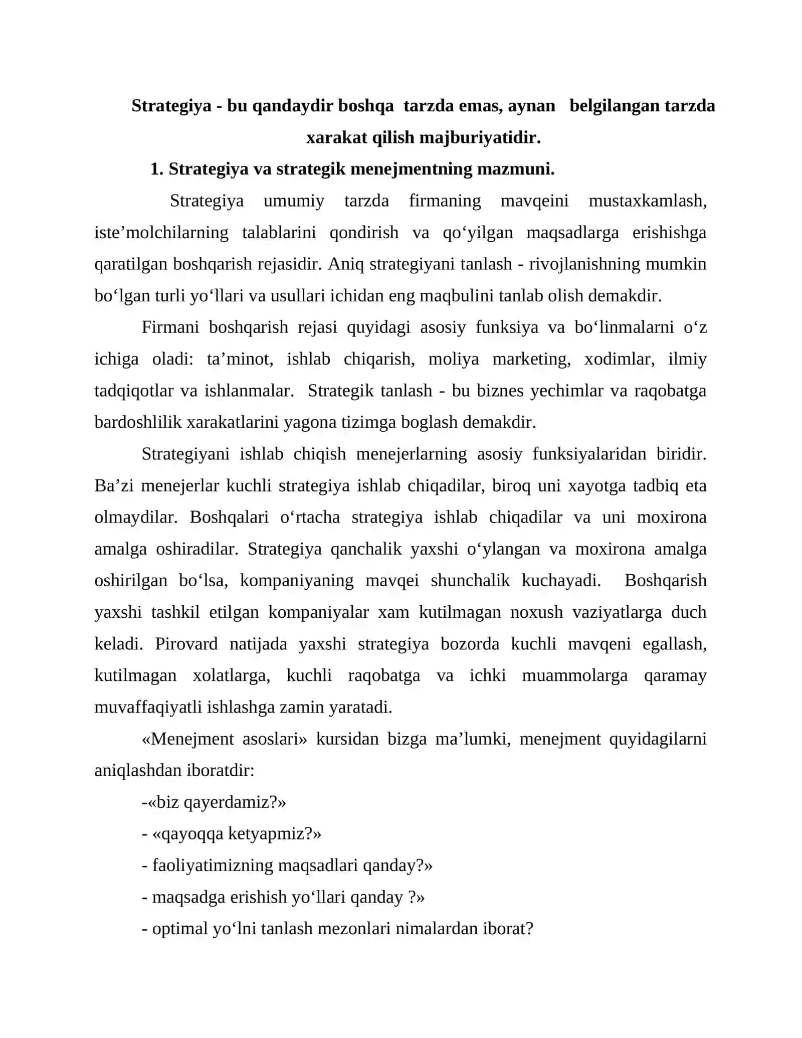Strategik boshqarish jarayoni 2