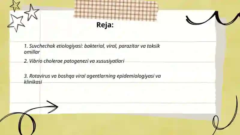 Suvchechak Etiologivasi, epidemiologivasi, patogenezi klinikasi, asoratlari davosi profilaktikasi reabilitatsiyasi UASH taktikasi 2