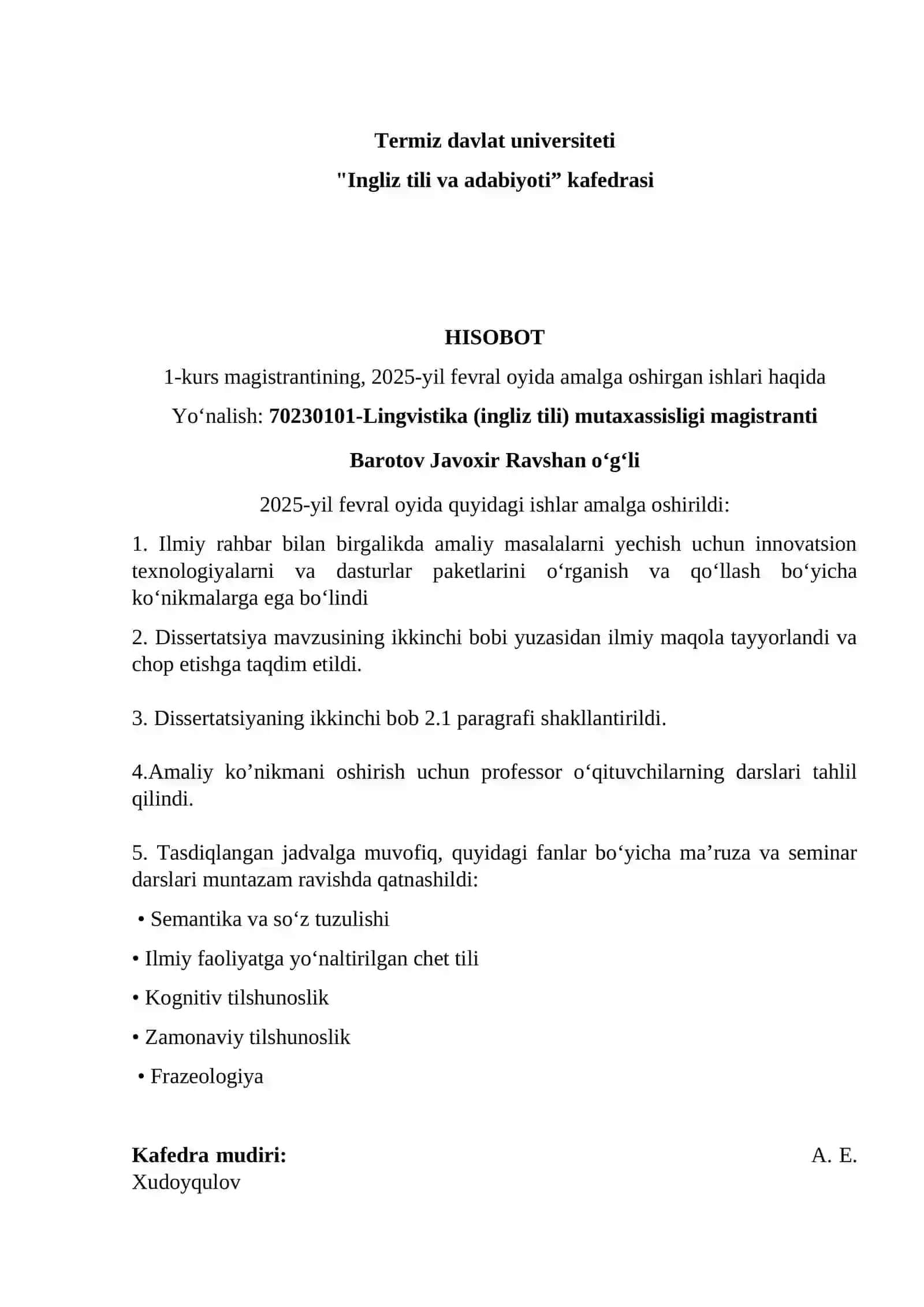 Ingliz tili va adabiyoti magistranti ishlari 2