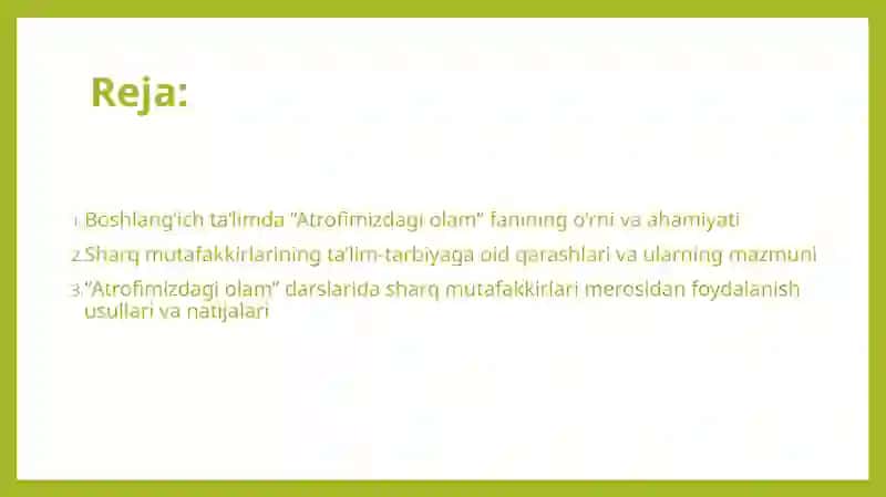 Boshlang‘ich ta’lim fanlarini o‘qitilish jarayonida sharq mutafakkirlari merosidan foydalanish (Atrofimizdagi olam darslari misolida) 2