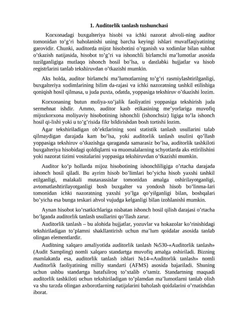 Auditorlik tanlash tushunchasi va uning mohiyati 2