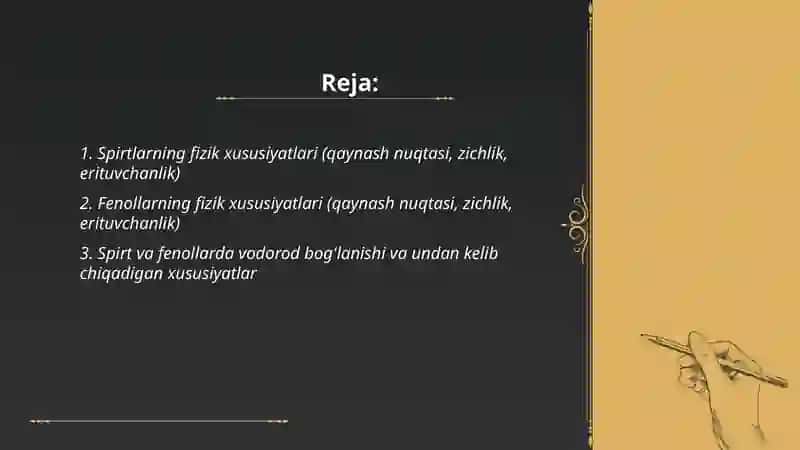 Spirtlar va fenollarga xos xususiyatlar 2